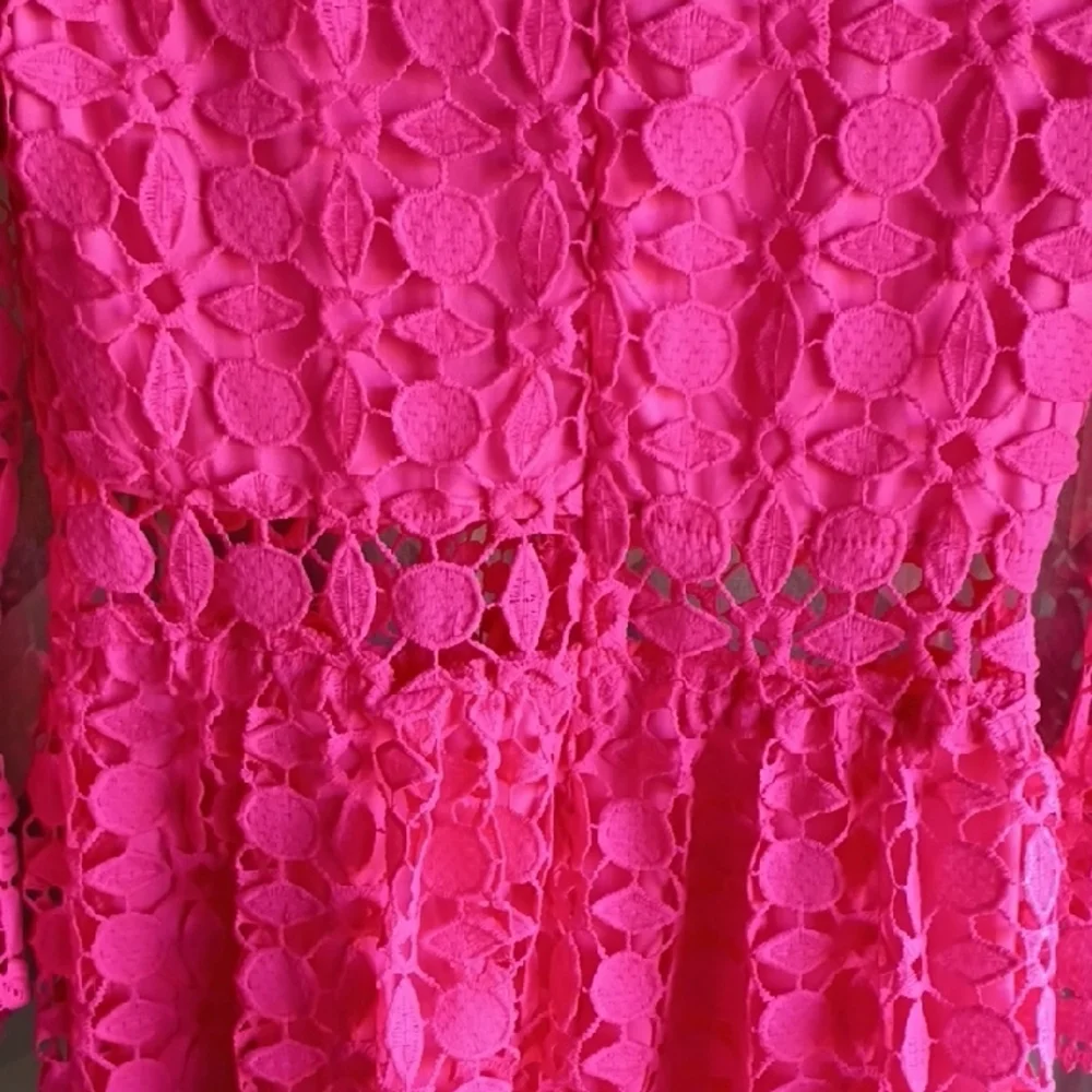 Vibrant Pink Lace Midi Dress - Picture 5 of 5